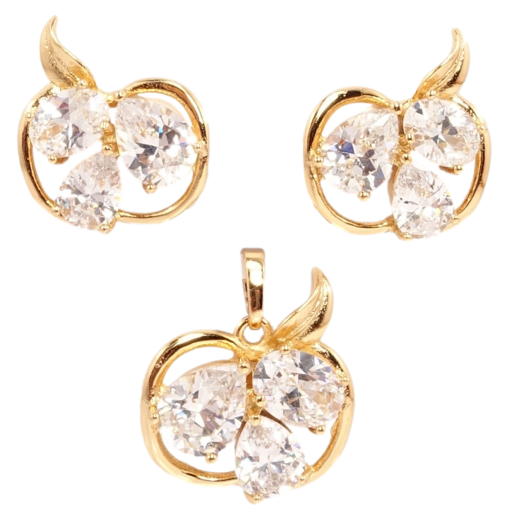 Набір Xuping Позолота 18K Сережки Кулон Яблучко Вставка Три Кристали фото №10 Набір Xuping Позолота 18K Сережки Кулон Яблучко Вставка Три Кристали фото №10