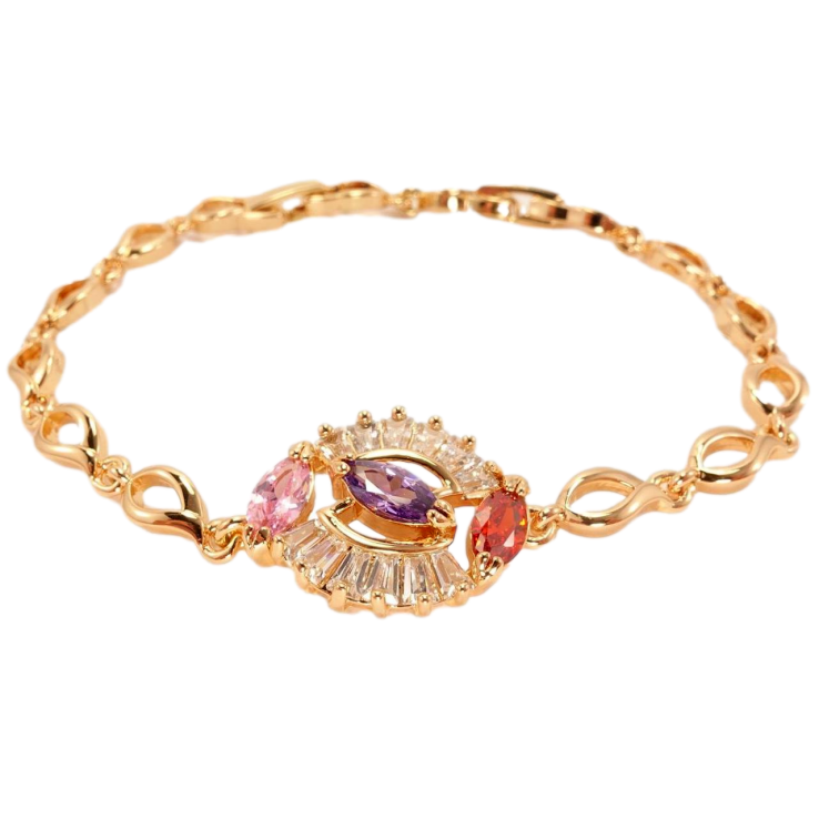 Браслет Xuping Позолота 18K Сполучна Вставка Візерунок Три Кольорові Кристали в Багетній Рамці довжина 17-19,5 фото №16 Браслет Xuping Позолота 18K Сполучна Вставка Візерунок Три Кольорові Кристали в Багетній Рамці довжина 17-19,5 фото №16