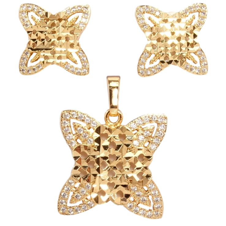 Набір Xuping Позолота 18K Сережки Кулон Чотирьохлист Алмазна Огранювання та Інкрустація Цирконій фото №7