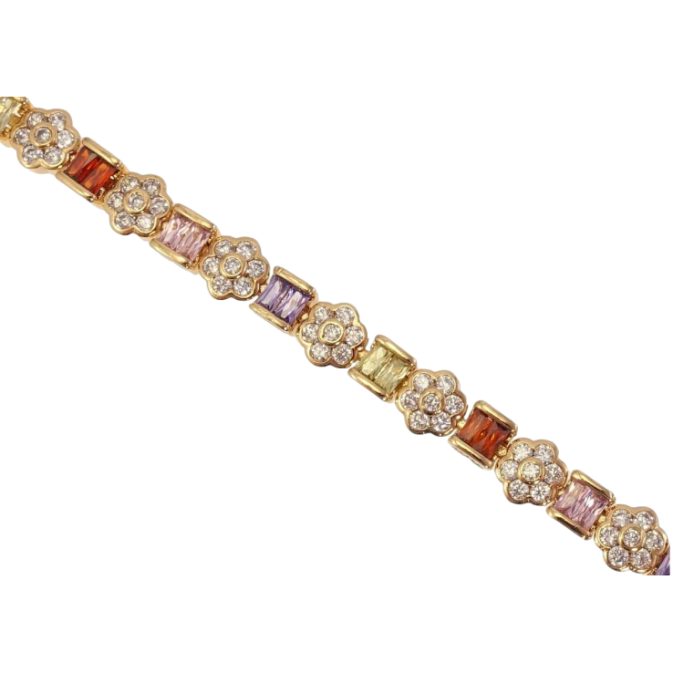 Браслет Xuping Позолота 18K Квіточки Цирконій та Парні Різнокольорові Кристали довжина 19см х 7 мм фото №5 Браслет Xuping Позолота 18K Квіточки Цирконій та Парні Різнокольорові Кристали довжина 19см х 7 мм фото №5