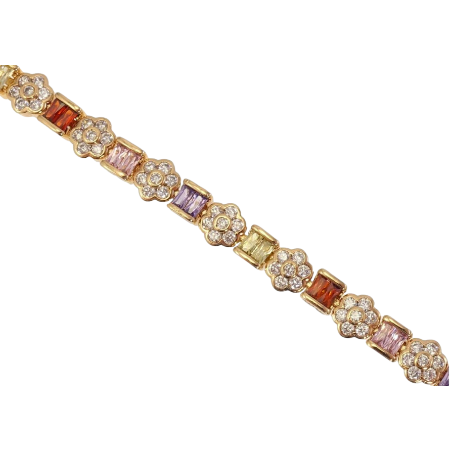 Браслет Xuping Позолота 18K Квіточки Цирконій та Парні Різнокольорові Кристали довжина 19см х 7 мм фото №1
