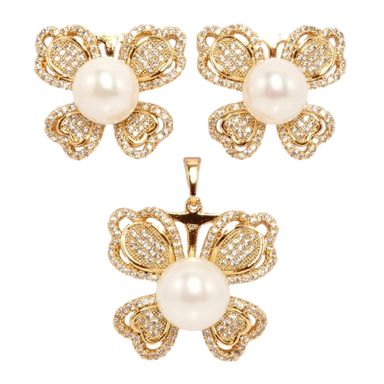 Набір Xuping Позолота 18K Сережки Кулон Метелик з Перлиною фото №1 Набір Xuping Позолота 18K Сережки Кулон Метелик з Перлиною фото №1