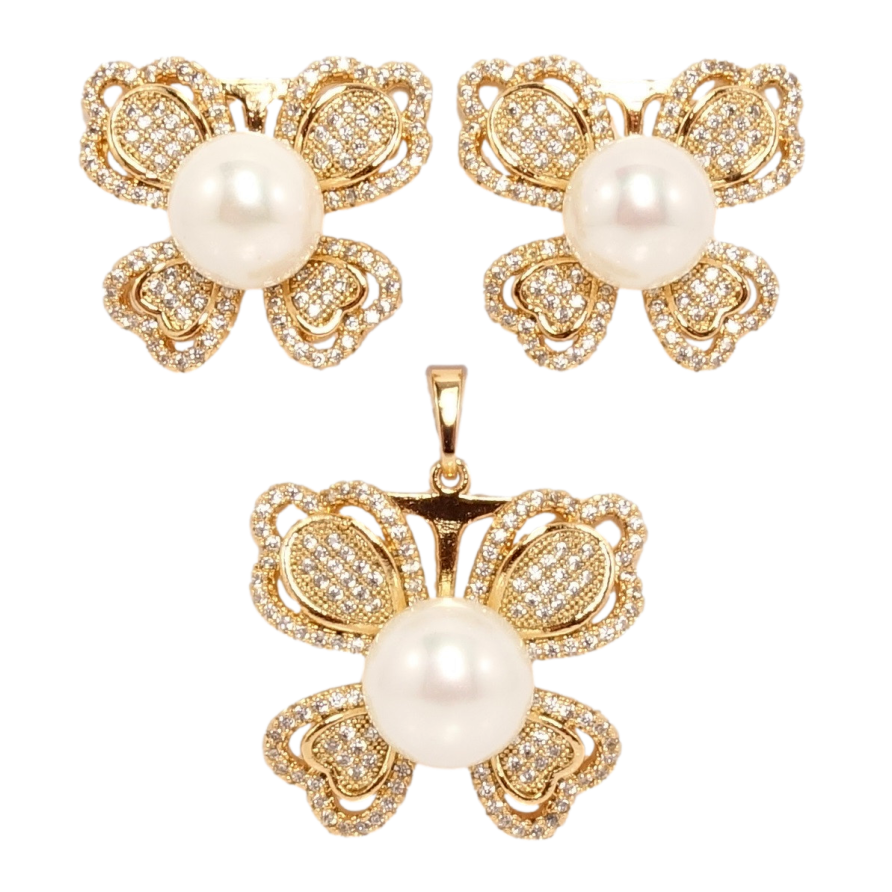 Набор Xuping Позолота 18K Серьги Кулон Бабочка с Жемчужиной фото №1 Набор Xuping Позолота 18K Серьги Кулон Бабочка с Жемчужиной фото №1