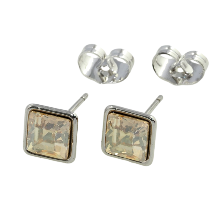 Сережки Xuping колір Родій з кристалами Swarovski пусети Квадратний Пісочно-Коричневий Кристал 6х6 мм фото №10 Сережки Xuping колір Родій з кристалами Swarovski пусети Квадратний Пісочно-Коричневий Кристал 6х6 мм фото №10