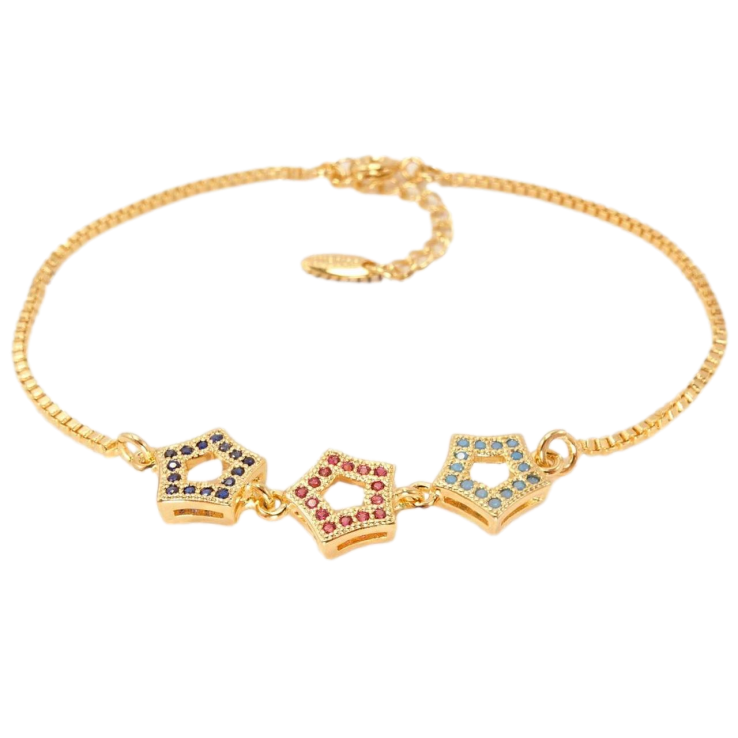 Браслет Xuping Позолота 18K Три Різнобарвні Зірочки довжина з дод. ланцюжком 17-20,5см. фото №5