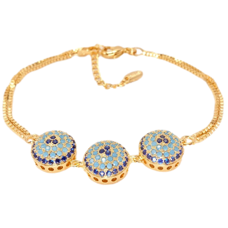 Браслет Xuping Позолота 18K Три півсфери Інкрустація Дрібними Кристалами довжина з дод. ланцюжком 17-20см фото №7