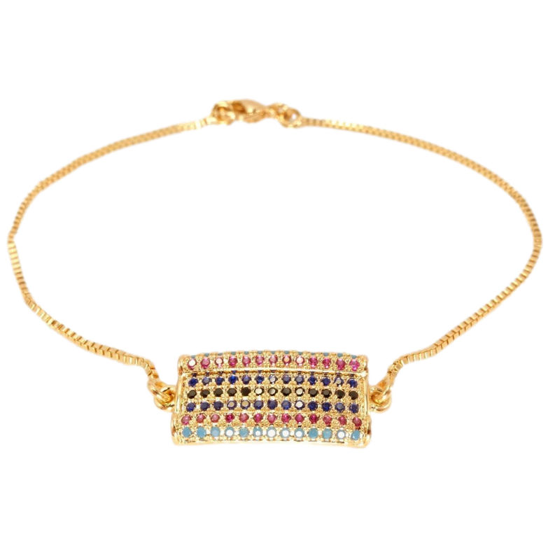 Браслет Xuping Позолота 18K Прямокутна Сполучна Вставка Інкрустація Дрібні Кольорові Кристали довжина фото №1