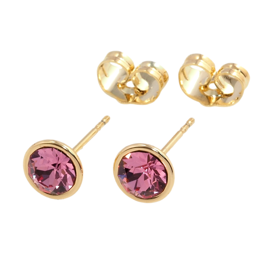 Сережки Xuping колір 18K з кристалами Swarovski пусети Рожевий Кристал у Глухій Оправі ø 5,5мм фото №1