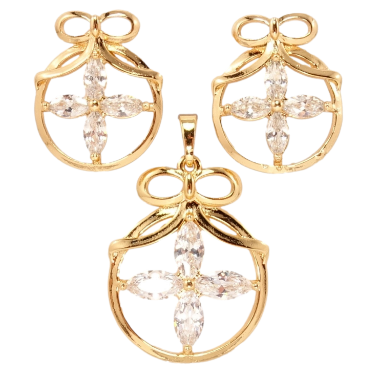 Набір Xuping Позолота 18K Сережки Кулон Кристальна Квітка в Круглий Рамці з Бантиком фото №15