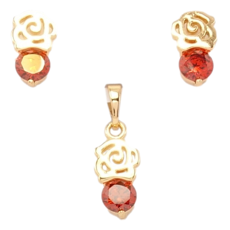 Набор Xuping Позолота 18K Серьги Кулон Розочка и Красный Кристалл фото №1