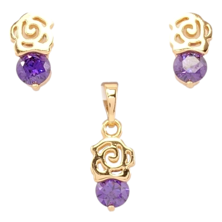 Набір Xuping Позолота 18K Сережки Кулон Розочка та Фіолетовий Кристал фото №20