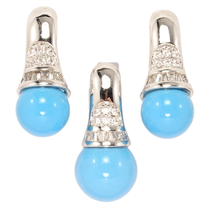 Набір Xuping Родій Сережки Кулон Блакитна Перлина в Декоративному Ковпачку фото №1