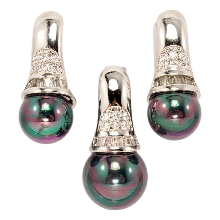 Набір Xuping Родій Сережки Кулон Чорна Перлина в Декоративному Ковпачку фото №1