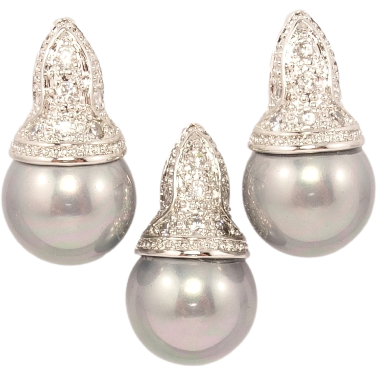 Набір Xuping Родій Сережки Кулон Велика Сіра Перлина в Оправі Купол фото №7 Набір Xuping Родій Сережки Кулон Велика Сіра Перлина в Оправі Купол фото №7