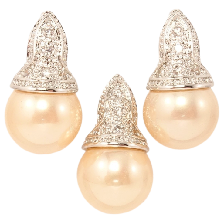 Набір Xuping Родій Сережки Кулон Велика Пудрова Перлина в Оправі Купол фото №18