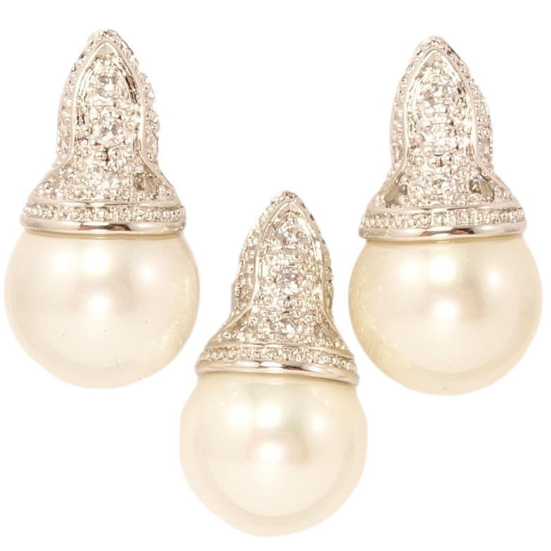 Набір Xuping Родій Сережки Кулон Велика Перлина в Оправі Купол фото №4 Набір Xuping Родій Сережки Кулон Велика Перлина в Оправі Купол фото №4