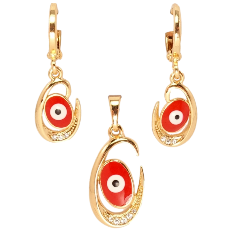 Набір Xuping Позолота 18K Сережки Кулон Червоне око Фатіми фото №1 Набір Xuping Позолота 18K Сережки Кулон Червоне око Фатіми фото №1