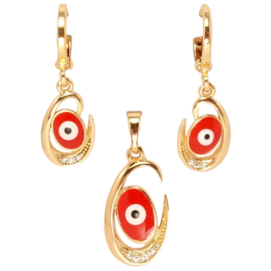 Набір Xuping Позолота 18K Сережки Кулон Червоне око Фатіми фото №1 Набір Xuping Позолота 18K Сережки Кулон Червоне око Фатіми фото №1