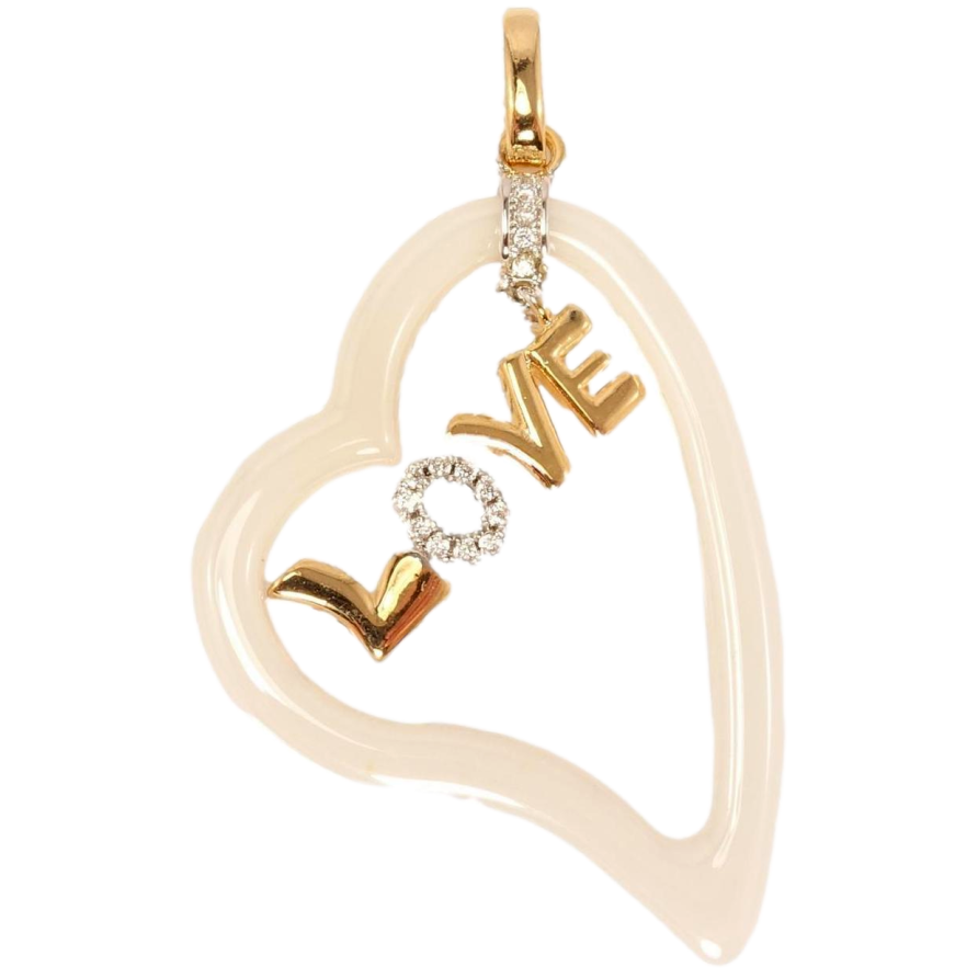 Кулон Xuping Позолота + Родій Серце з білої кераміки з написом Love фото №1 Кулон Xuping Позолота + Родій Серце з білої кераміки з написом Love фото №1