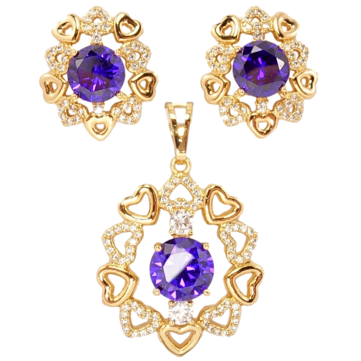 Набір Xuping Позолота 18K Сережки Кулон Фіолетовий кристал в обрамленні сердець фото №14