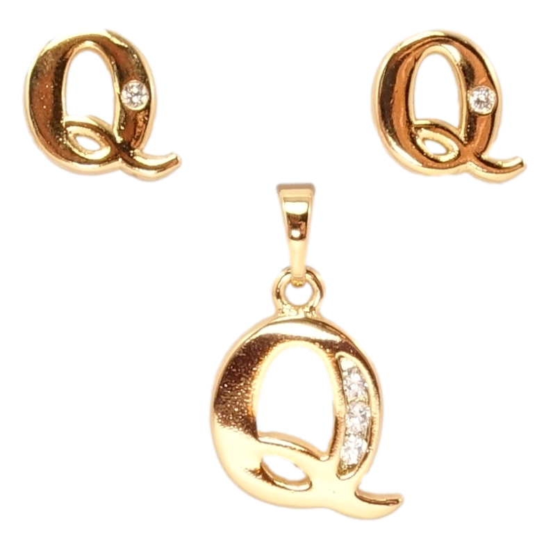 Набор Xuping Позолота 18K Серьги Кулон Буква Q фото №1 Набор Xuping Позолота 18K Серьги Кулон Буква Q фото №1