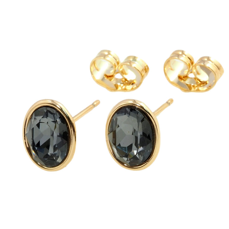 Сережки Xuping колір 18K з кристалами Swarovski пусети Чорний овальний кристал в ободковій оправі 8х6 фото №8 Сережки Xuping колір 18K з кристалами Swarovski пусети Чорний овальний кристал в ободковій оправі 8х6 фото №8