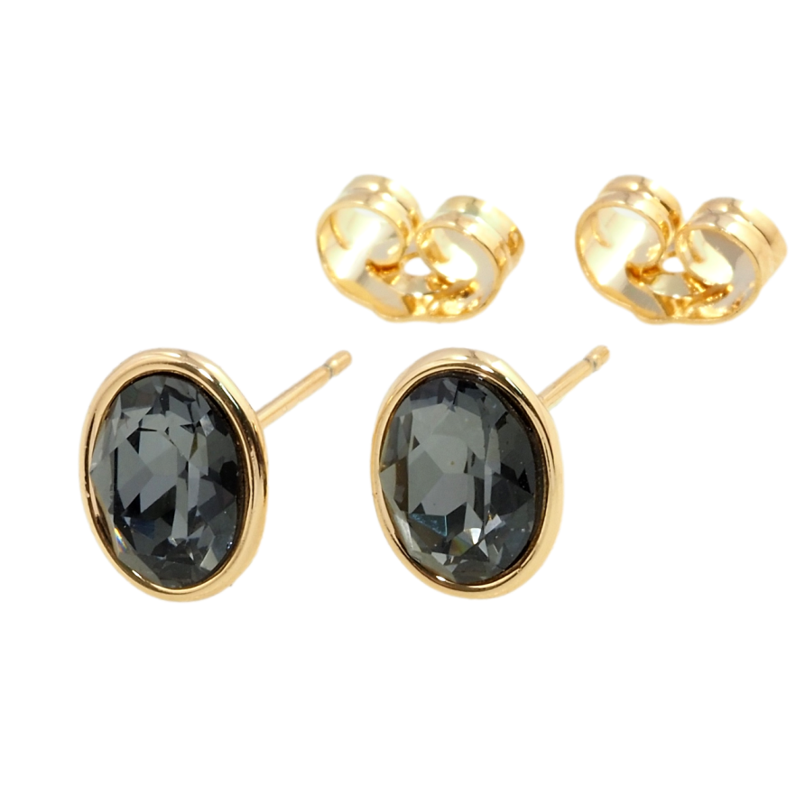 Сережки Xuping колір 18K з кристалами Swarovski пусети Чорний овальний кристал в ободковій оправі 8х6 фото №1