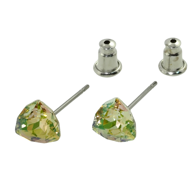 Сережки Xuping колір Родій з кристалами Swarovski пусети Трикутний кристал Lime 7 мм фото №2 Сережки Xuping колір Родій з кристалами Swarovski пусети Трикутний кристал Lime 7 мм фото №2