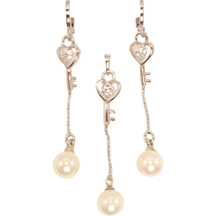 Набір Xuping Родій Сережки Кулон Ключик-серце з перлиною на ланцюжку фото №12