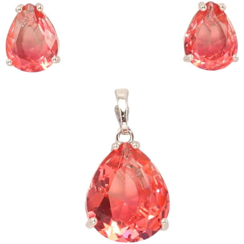 Набір Xuping Родій Сережки Кулон Рожевий кристал фото №1