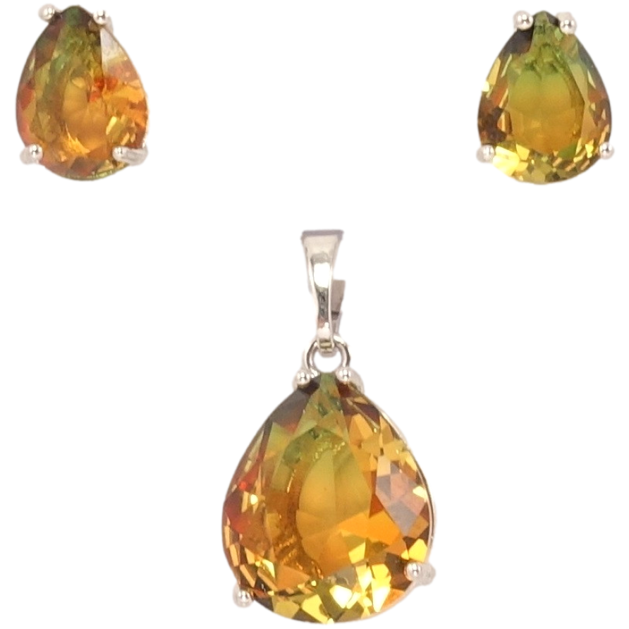 Набор Xuping Родий Серьги Кулон Желто-зеленый кристалл фото №1