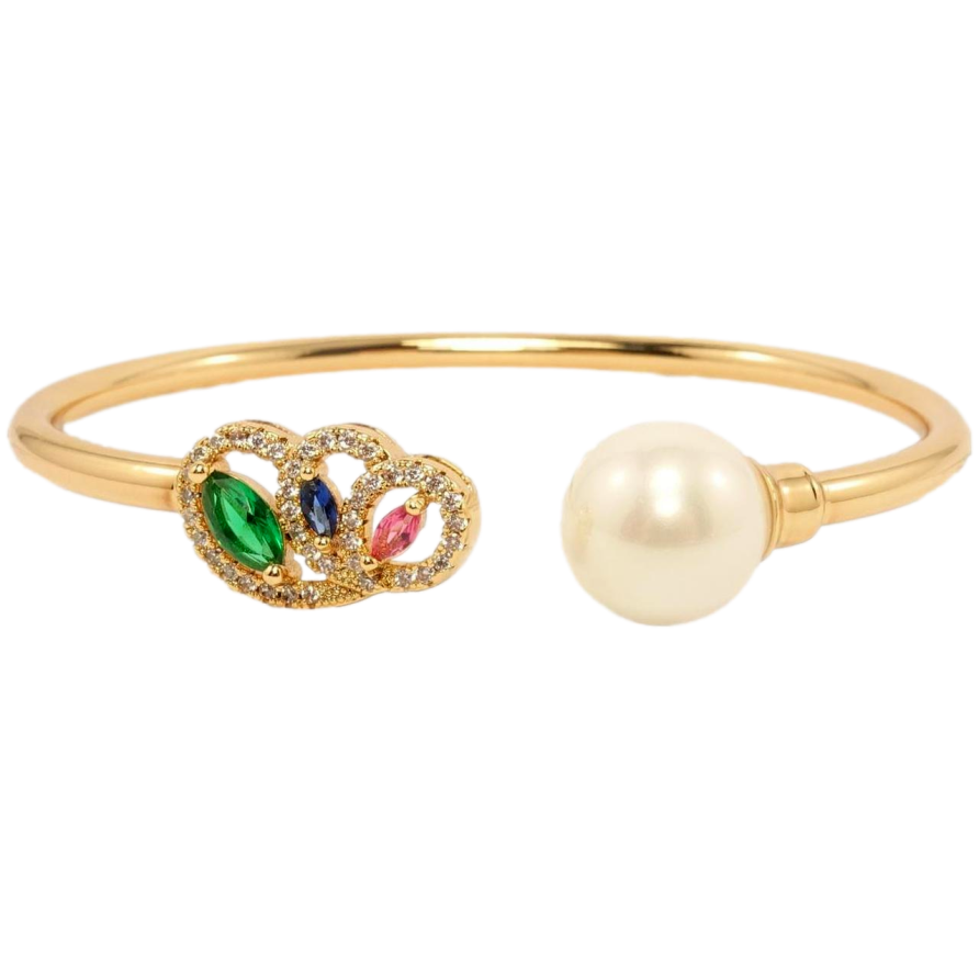 Браслет Xuping Позолота 18K Живописний орнамент з цирконієм та перлиною ø 5,8см фото №1