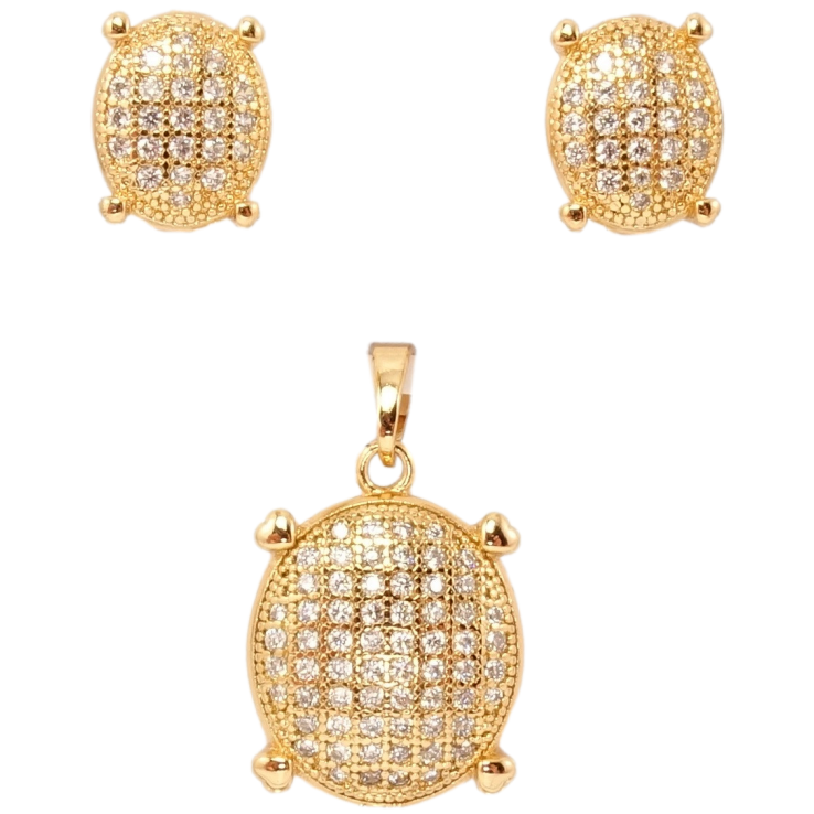 Набір Xuping Позолота 18K Сережки Кулон Овали з інкрустацією цирконієм та сердечками фото №3