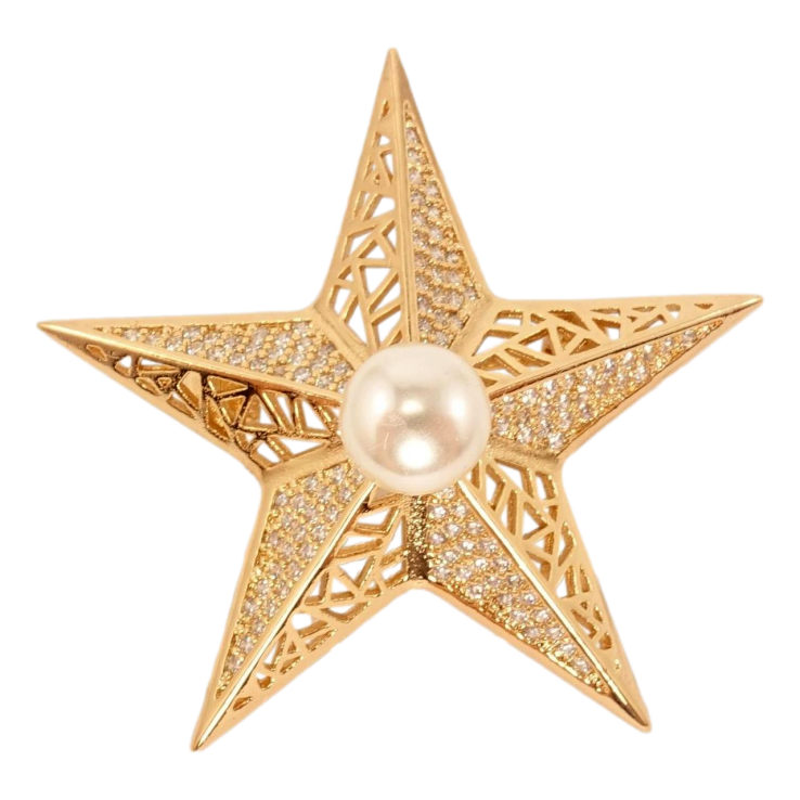 Брошка Xuping Позолота 18K Зірка з цирконієм та перлами фото №17 Брошка Xuping Позолота 18K Зірка з цирконієм та перлами фото №17