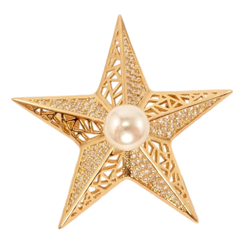 Брошь Xuping Позолота 18K Звезда с цирконием и жемчугом фото №3