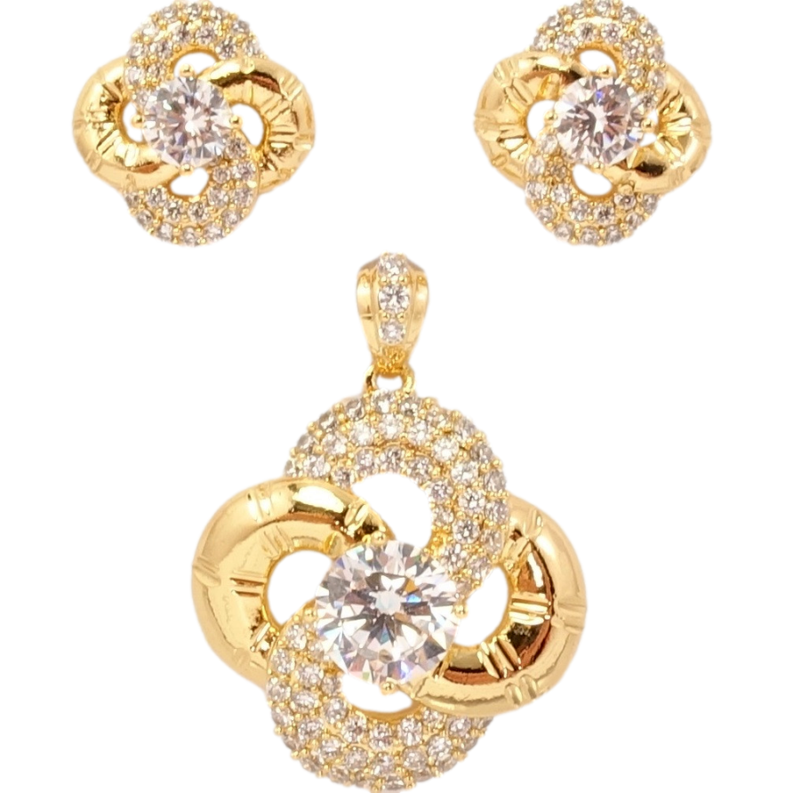Набір Xuping Позолота 18K Сережки Кулон Декоративні квіточки з цирконієм фото №1 Набір Xuping Позолота 18K Сережки Кулон Декоративні квіточки з цирконієм фото №1