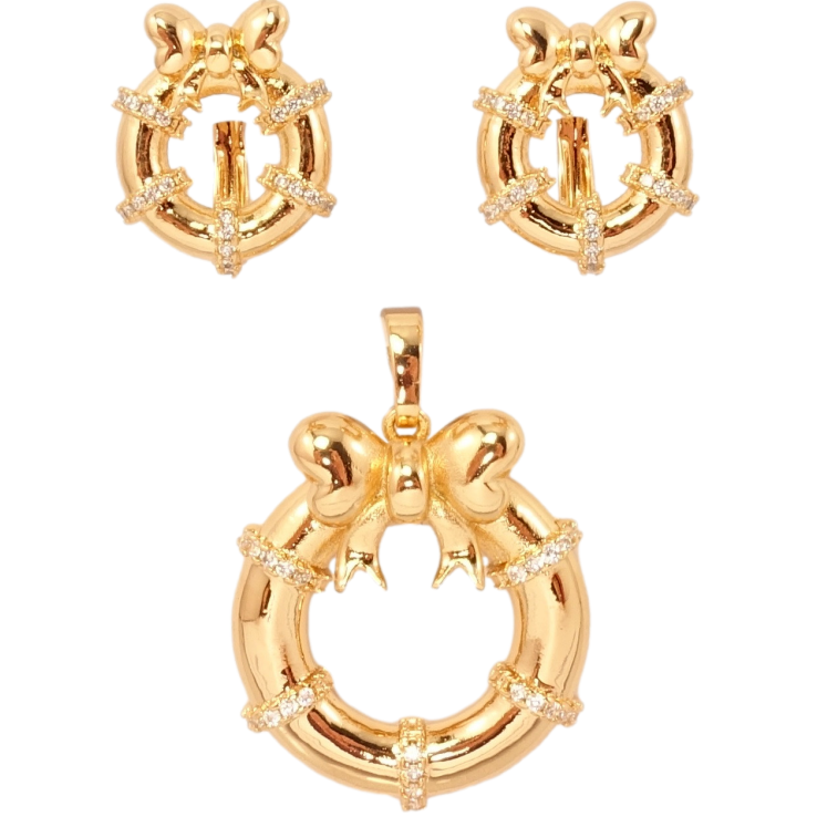 Набор Xuping Позолота 18K Серьги Кулон Декоративные веночки с бантиками фото №9