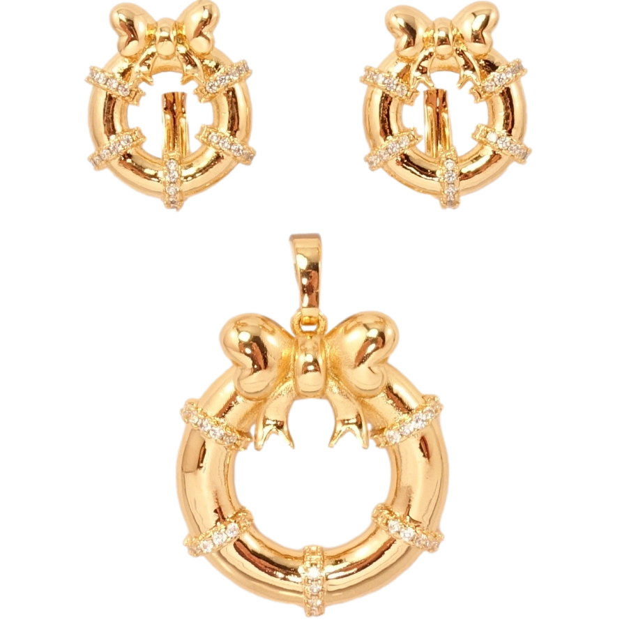 Набор Xuping Позолота 18K Серьги Кулон Декоративные веночки с бантиками фото №1 Набор Xuping Позолота 18K Серьги Кулон Декоративные веночки с бантиками фото №1
