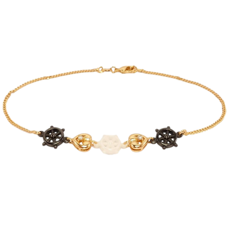 Браслет Xuping Позолота 18K Панцирне плетіння із вставками штурвал та серця довжина 19,5см х 1мм фото №11 Браслет Xuping Позолота 18K Панцирне плетіння із вставками штурвал та серця довжина 19,5см х 1мм фото №11