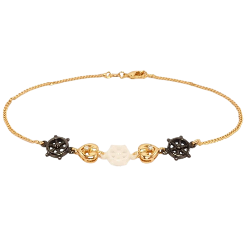 Браслет Xuping Позолота 18K Панцирне плетіння із вставками штурвал та серця довжина 19,5см х 1мм фото №2 Браслет Xuping Позолота 18K Панцирне плетіння із вставками штурвал та серця довжина 19,5см х 1мм фото №2