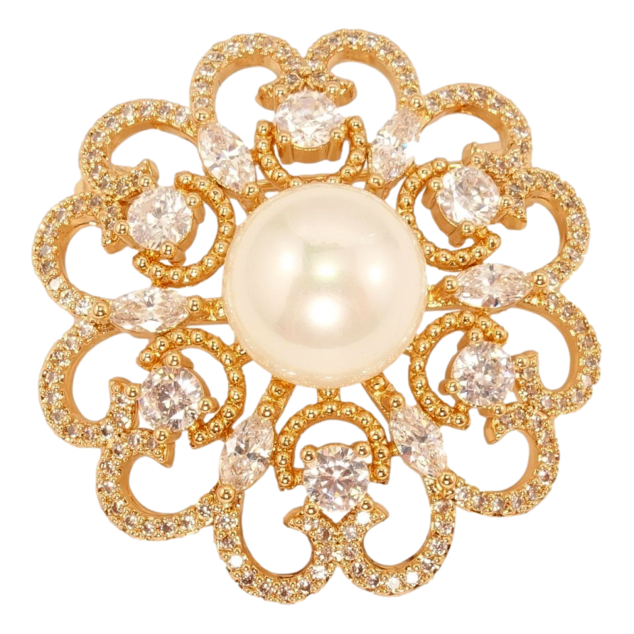 Брошь Xuping Позолота 18K Декоративный цветок с цирконием и жемчугом фото №1