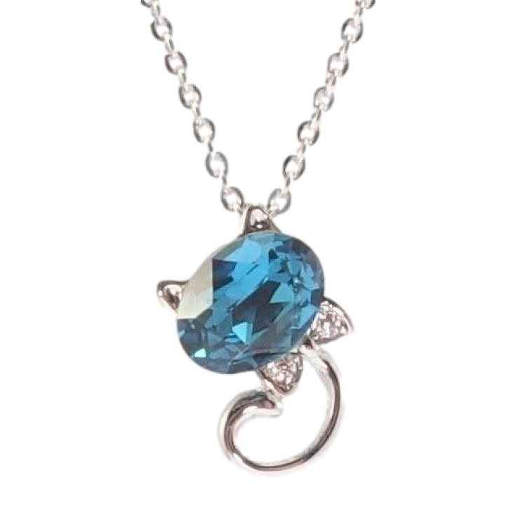 Кулон Xuping колір Родій із кристалами Swarovski на ланцюжку Котик із кристалом Blue Zircon довжина 39-44см х 1мм фото №7 Кулон Xuping колір Родій із кристалами Swarovski на ланцюжку Котик із кристалом Blue Zircon довжина 39-44см х 1мм фото №7