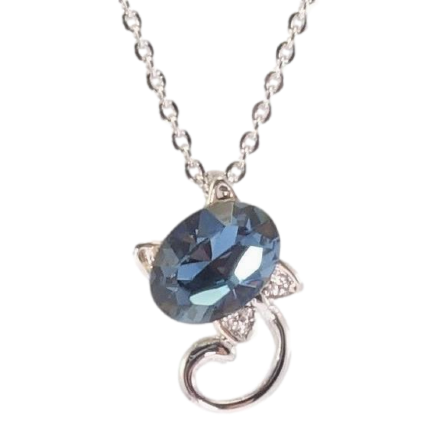 Кулон Xuping колір Родій із кристалами Swarovski на ланцюжку Котик із кристалом Montana довжина 39.5-44.5см х 1мм фото №1