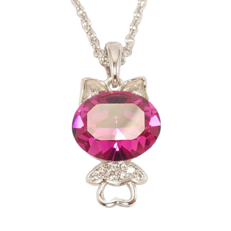 Кулон Xuping колір Родій із кристалами Swarovski на ланцюжку Котик із кристалом Fuchsia довжина 38,5-43см х 1мм фото №5 Кулон Xuping колір Родій із кристалами Swarovski на ланцюжку Котик із кристалом Fuchsia довжина 38,5-43см х 1мм фото №5