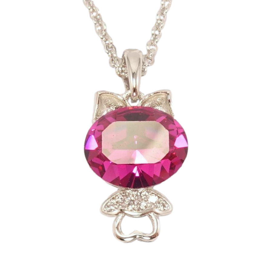Кулон Xuping колір Родій із кристалами Swarovski на ланцюжку Котик із кристалом Fuchsia довжина 38,5-43см х 1мм фото №1