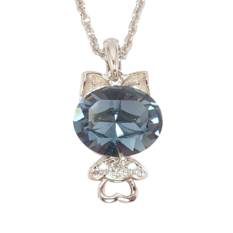 Кулон Xuping колір Родій із кристалами Swarovski на ланцюжку Котик із кристалом Montana довжина 38,5-43см х 1мм фото №1