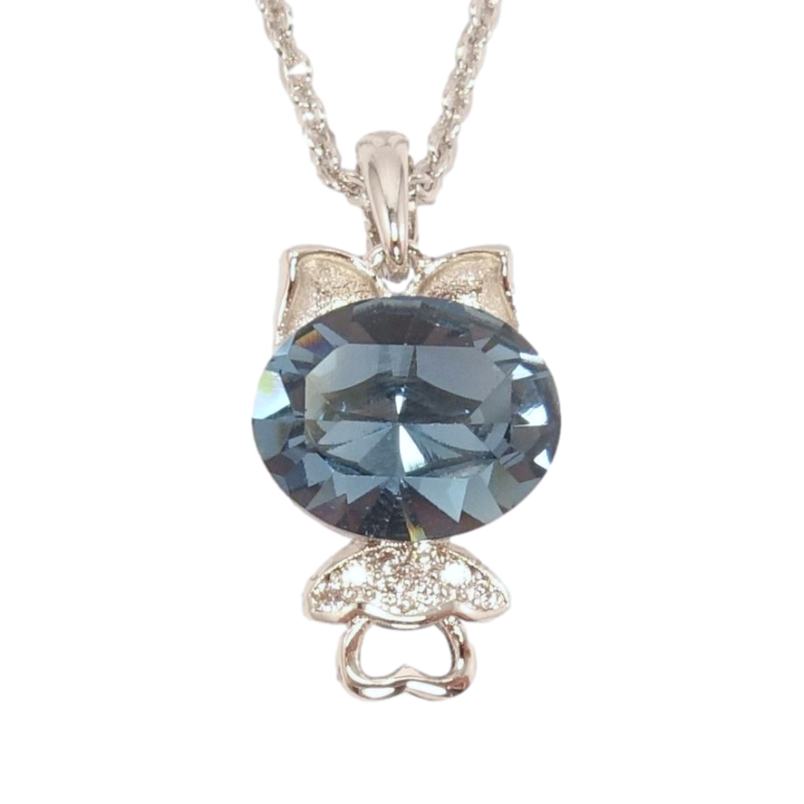 Кулон Xuping колір Родій із кристалами Swarovski на ланцюжку Котик із кристалом Montana довжина 38,5-43см х 1мм фото №1