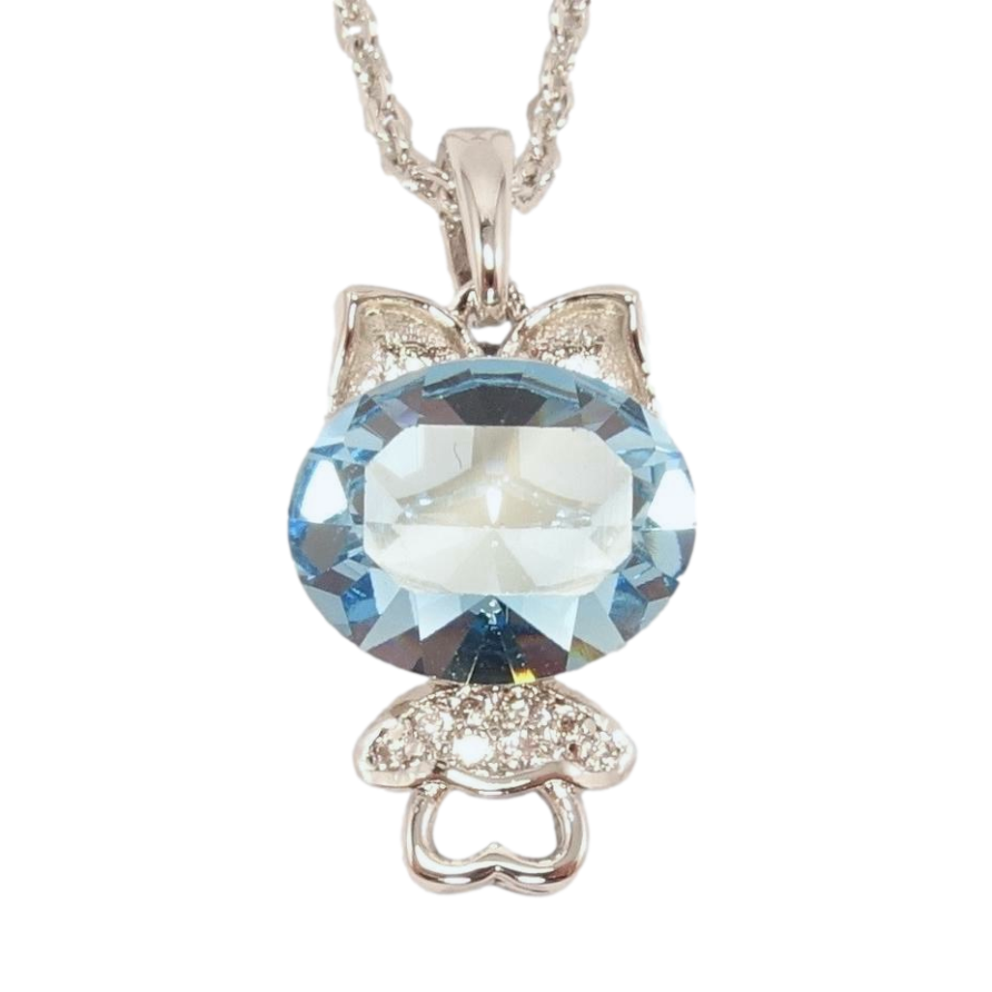 Кулон Xuping колір Родій із кристалами Swarovski на ланцюжку Котик із кристалом Aquamarine довжина 38,5-43см х 1мм фото №1 Кулон Xuping колір Родій із кристалами Swarovski на ланцюжку Котик із кристалом Aquamarine довжина 38,5-43см х 1мм фото №1