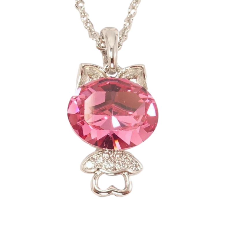 Кулон Xuping колір Родій із кристалами Swarovski на ланцюжку Котик із кристалом Rose довжина 38-43см х 1мм фото №1
