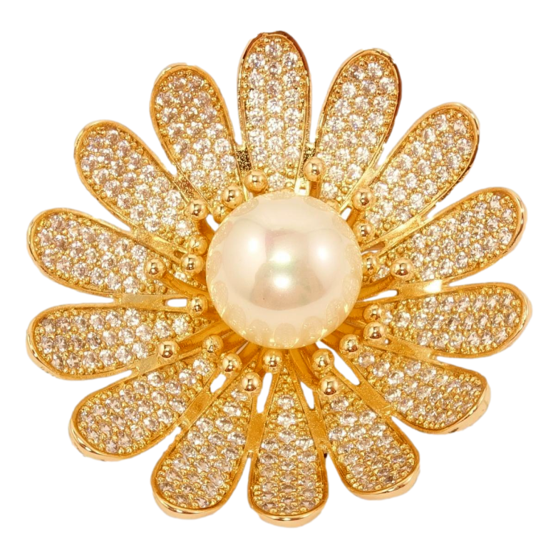 Брошка Xuping Позолота 18K Квітка з інкрустацією цирконієм та перлиною фото №1 Брошка Xuping Позолота 18K Квітка з інкрустацією цирконієм та перлиною фото №1